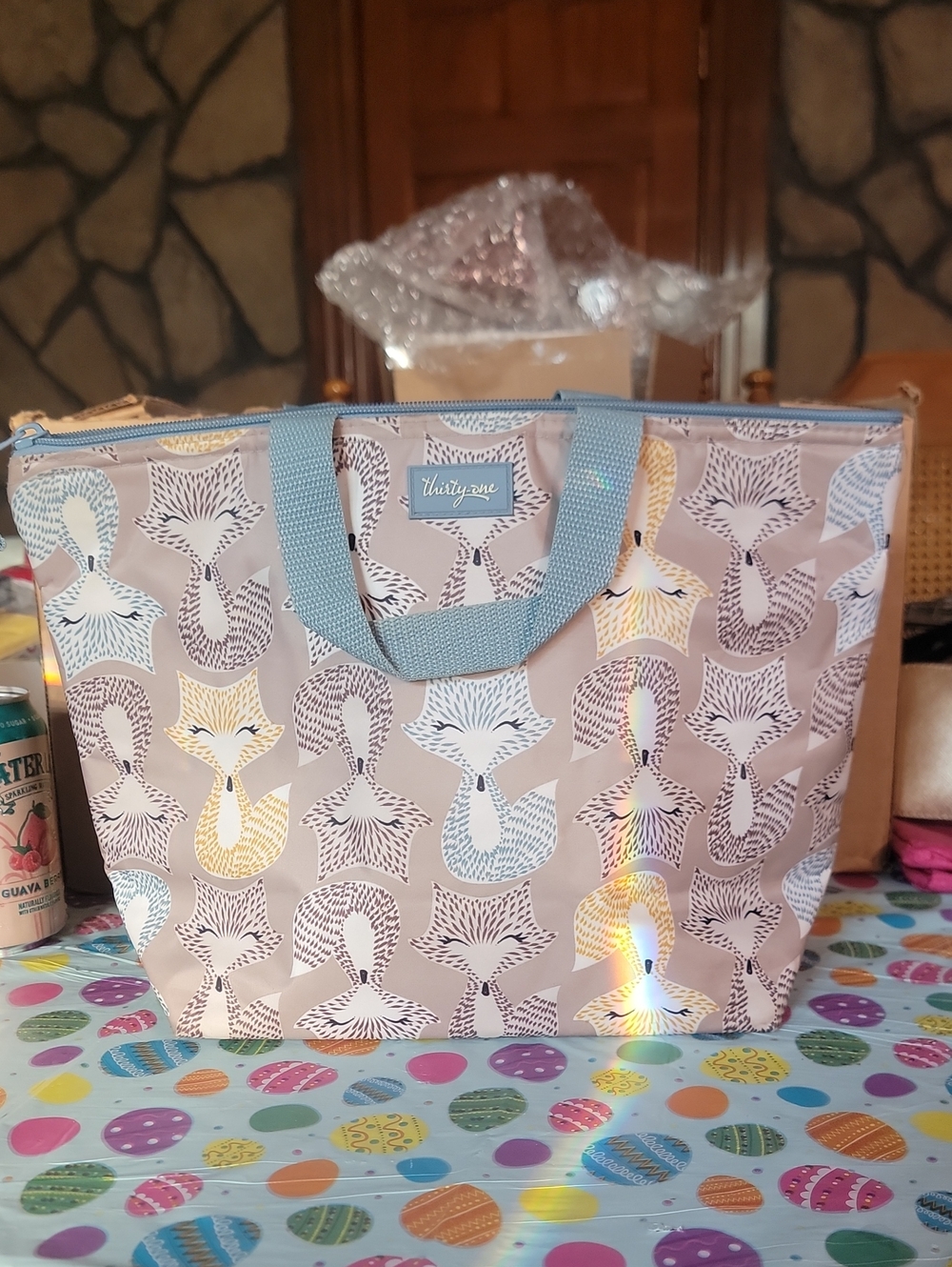 Thirty-One Light Brown Fox Print Insulated Lunch Bag